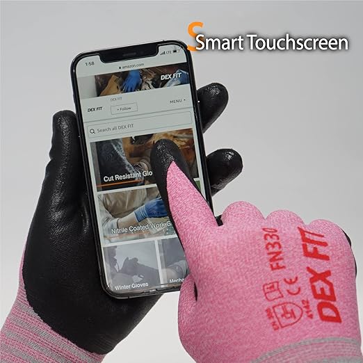 DEX FIT Nitrile Work Gloves FN330, 3 Pairs, 3D-Comfort Stretchy Fit, Firm Grip, Thin & Lightweight, Touch-Screen Compatible, Durable, Breathable & Cool, Machine Washable; Pink XL (10)