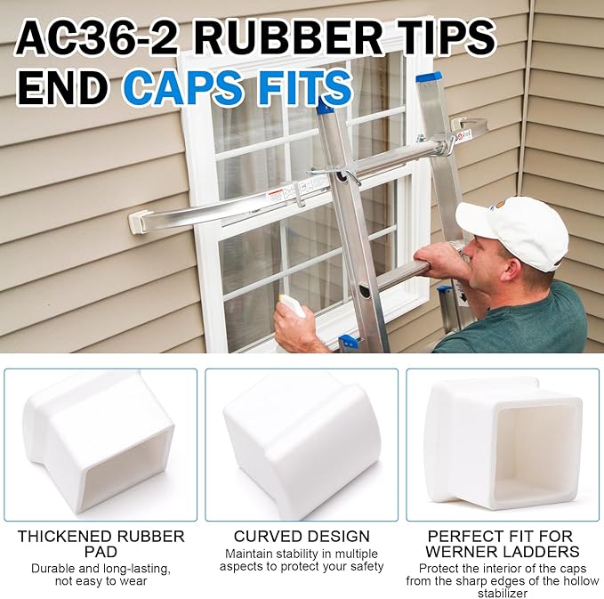 AC36-2 Ladder Stabilizer Replacement Rubber End Caps Fits for Werner Extension Ladder Accessories, Ladder Standoff/Stabilizer AC78 & AC76, Ladder Leveler Pads for Werner Ladder Bumpers - 4 Pair