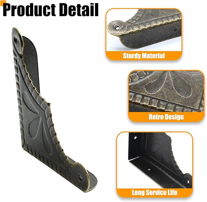30Pcs Antique Box Corner Protectors, Decorative Edge Safety Guard Cabinet Furniture Corner Protectors for Jewelry Box and Wooden Case(1.5"x1.5"x0.3")