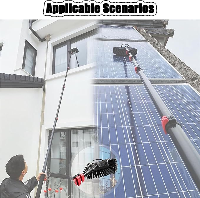 Solar Panel Cleaning Brush and Pole, Photovoltaic Panel Cleaning Tools, Water Fed Brush Kit with Squeegee, for Window Glass Roof Outdoor Glass Brush Window Washing Equipment 29cm-5.4m/18ft