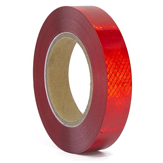 Reflective Tape, Waterproof Self Adhesive Dot Reflective Tape Outdoor Safety Caution Reflector for Trailers, Bikes, Cars（Red, 1 Inch x 65 Feet）