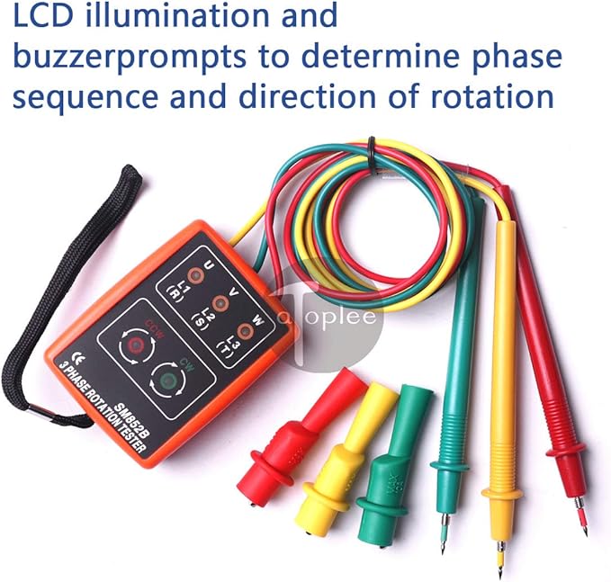 ATOPLEE 3 Phase Sequence Presence Rotation Tester Indicator Detector Meter with LED and Buzzer 60V~600V (3 Phase AC)