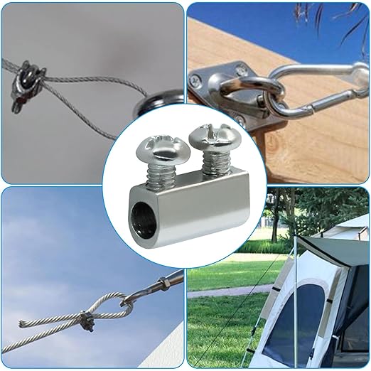20 Pcs Stainless Steel Wire Rope Cable Clamps, Adjustable Clamp Double Hole Fastener, New Upgrade Fastener(3.0mm Wire Holes)