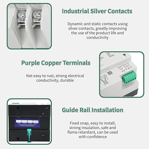 AC110V 100A Power Automatic Transfer Switch, 50/60Hz 35mm Rail Mounting, 2P 100A Mini ATS Solar Auto Dual Power SwitchGenerator Transfer with Self Throwing and Self Returning for Rv, Power