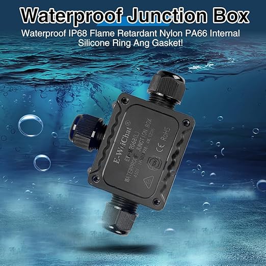 Junction Box Outdoor Waterproof Electrical Box,3-Way,IP68 Black Outdoor M25 coaxial Connector,for Cable Ø0.2-0.55in UL Listed(2Pack)