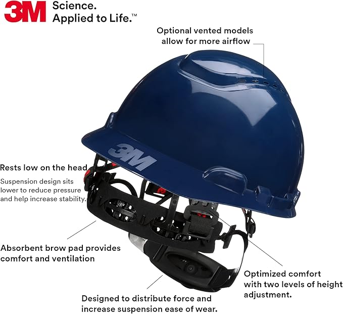 3M Hard Hat SecureFit H-700 Series Cap Style Safety Helmet with Uvicator Sensor, 4-Point Pressure Diffusion Ratchet Suspension