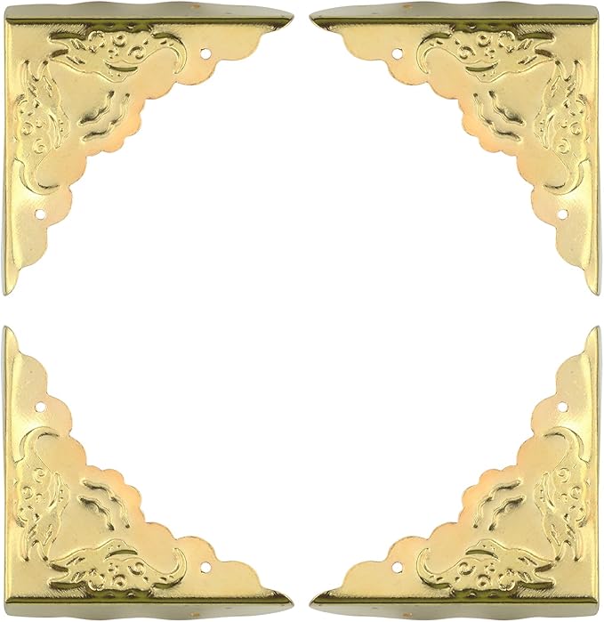 Antrader Antique Decorative Box Corner Protector Edge Safety Furniture Corner Guard, 1.6" x 1.6" Gold Tone, Pack of 24