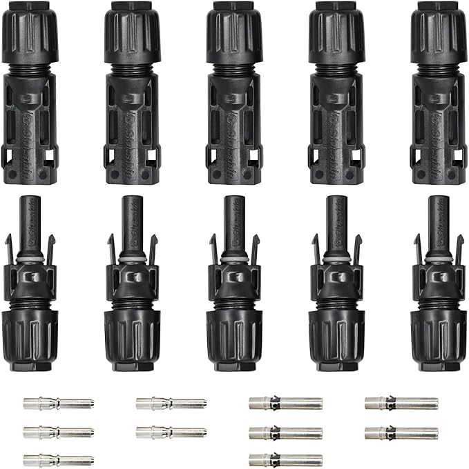8AWG Solar Connectors IP68 Waterproof 1500V 70A Solid Tinned Copper Terminal Black 5 Pairs for Solar PV Panel Cable(10mm²)