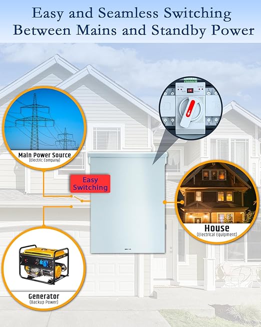 125A Automatic Transfer Switch for Generator, 3P, 120/240V Dual Power Generator Transfer Switch Meeting NEMA 3R Standards for Outdoor and Indoor