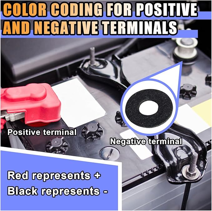 12PCS Battery Terminal Washer Pad, Anti Corrosion Washers, Fiber Washers Battery Top & Side Terminal Protector (Redblack)