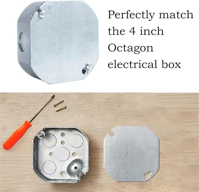 4 Packs Octagon Electrical Box Cover, Galvanized Steel Metal Junction Box Covers, Blank Flat Outlet Box Cover for 4 inch Octagonal Box