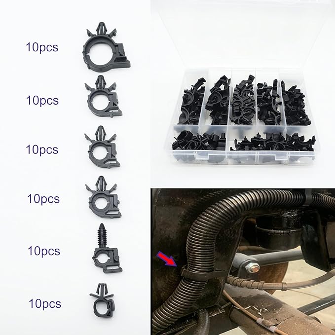 Universal Automotive Wire Loom Clips Kit, Car Engine Bay Wire Harness Routing Clip Replacement Parts for Trucks Cars (60pcs)