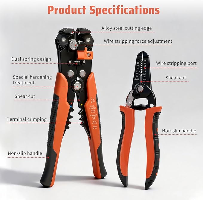 8-Inch Professional Wire Stripper and Cutter, Multi-Functional Stripping Tool with Forged Alloy Steel & Ergonomic Non-Slip Grip for 10-22 AWG Solid and Stranded Wire Cutting & Looping