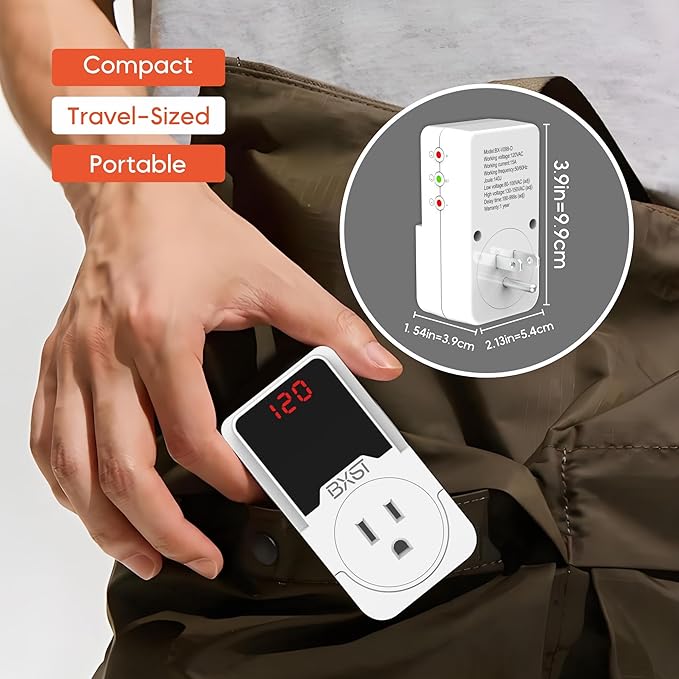 BXST 140J Surge Protector Voltage Protector One Outlet Plug Surge Protector for Refrigerator/Air-Conditioner/Fridge, Home/Office/Travel Portable LED Display Screen, Adjustable,120V, 15A, 1800W