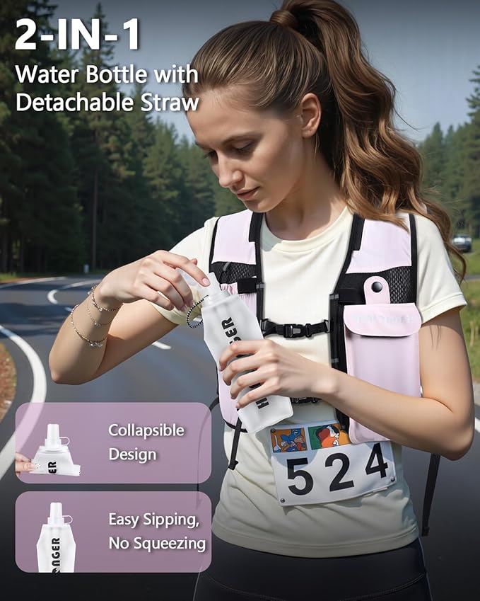 Running Hydration Vest for Women Men,Lightweight Breathable Hydration Pack with 500ml Soft Flask, Adjustable Chest Straps Reflective Backpack for Trail Running Marathon Race Jogging Cycling