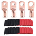 1/0 AWG Pure Copper Ring Terminal Kit (62 Pcs) - 30 Battery Lugs (1/4", 5/16", 3/8", 1/2") with 32 Heat Shrink Tubes for 0 Gauge Wire in Automotive, Solar, Inverter, Marine, RV Applications