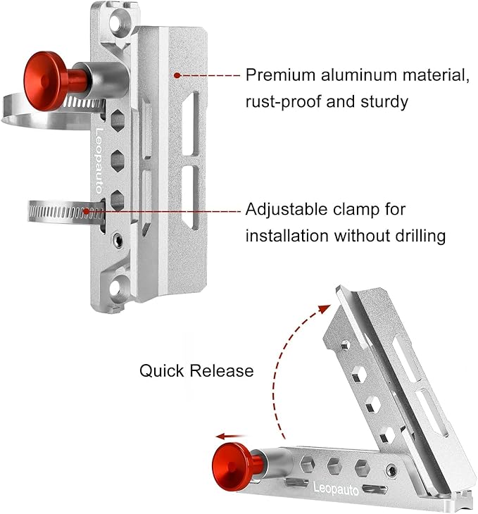 Universal Fire Extinguisher Mount, Aluminum Quick Release Roll Bar Fire Extinguisher Bracket Holder with 8 Clamps Compatible with Jeep Wrangler JK TJ JL JKU Polaris RZR Ranger UTV, Silver