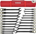 STARWORK TRUE MECHANIC™ 20 Pc. 120-Tooth Flex-Head Reversible Ratcheting Wrench Set, Combination Ratchet Wrench Set, Anti-Slip, Long Pattern, 6-Point, Professional, SAE/Metric