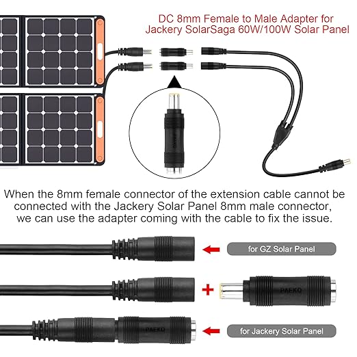 Solar Adapter 8mm Splitter, DC8mm Female and Male Combiner Cable Y Splitter Adapter Cable for Solar Panel Portable Power Station Compatible with Jackery Goal Zero