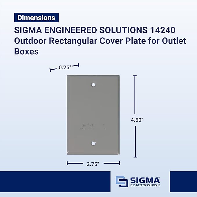 SIGMA ENGINEERED SOLUTIONS 14240 Weatherproof Outdoor Rectangular Cover Plate for Outlet Boxes, Gray, Metal, 1-Gang, 1-Pack