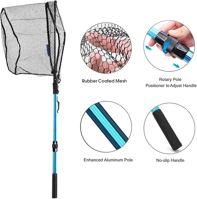 SAN LIKE Fishing Net Fish Landing Net Collapsible Fish Net with Anti-Slip Telescoping Rubber Pole Handle for Kids Adults in Saltwater Freshwater Multi-Size Extending to 37/42/43/51/69/71/89/98inch