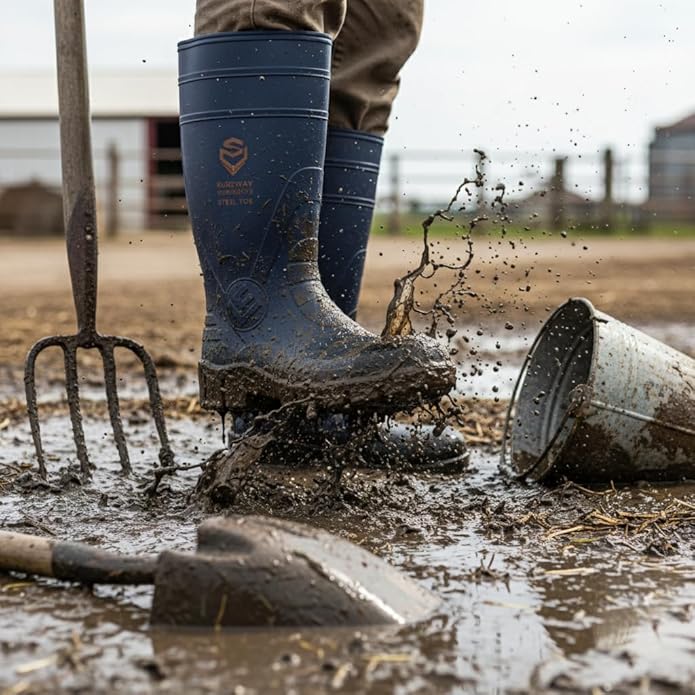 SUREWAY Steel Toe Rain Boots for Men, Knee High Waterproof Work Boots with Slip & Oil Resistant Outsole for Industrial, Construction, Agriculture