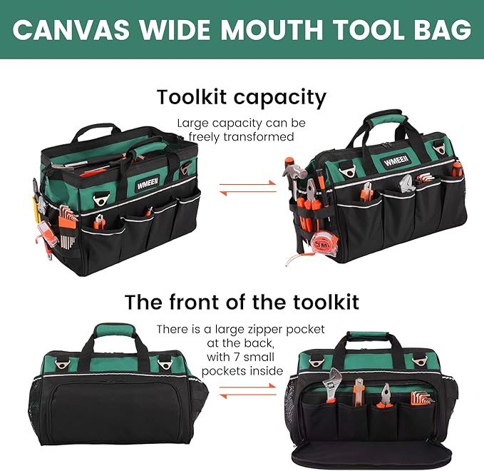 18-Inch Heavy Duty Tool Bag, 24-Pocket Empty Tool Bag Organizer,1680D Oxford Portable Tool Bags for Men,Soft Handle Large Zipper Toolbag for HVAC Craftsmen Contractors Carpenter