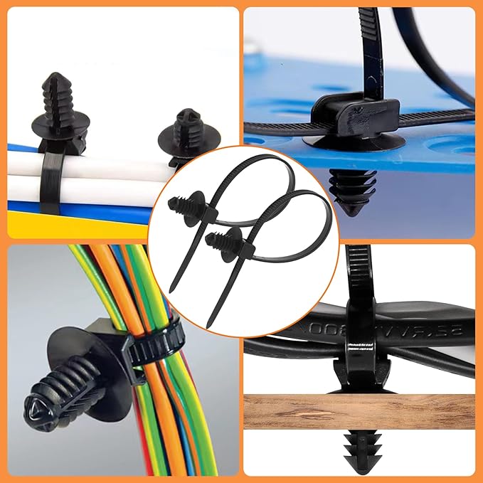Fir Tree Push Mount Zip Ties 8 Inch Threaded Automotive Fuel Line Cable Ties Nylon Wire Holder 8.3"x0.22" 50Pcs