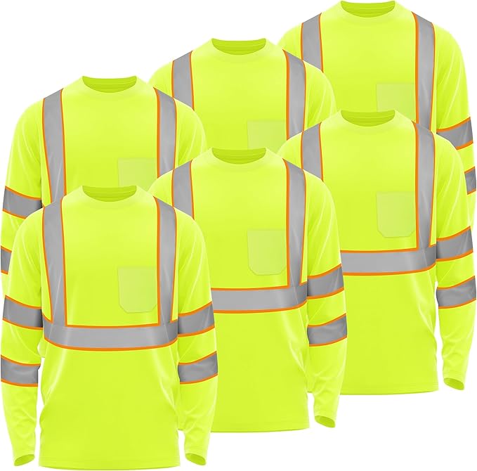 W&H Hi Vis Safety Long Sleeve Shirts Reflective High Visibility Birdeyes Class 3 Shirts,Construction Work