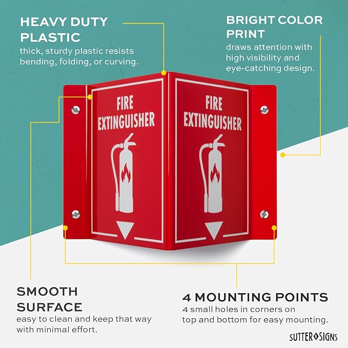 3D Fire Extinguisher Sign | Projecting Wall Mount Fire Safety Sign, 6" x 8" x 4"