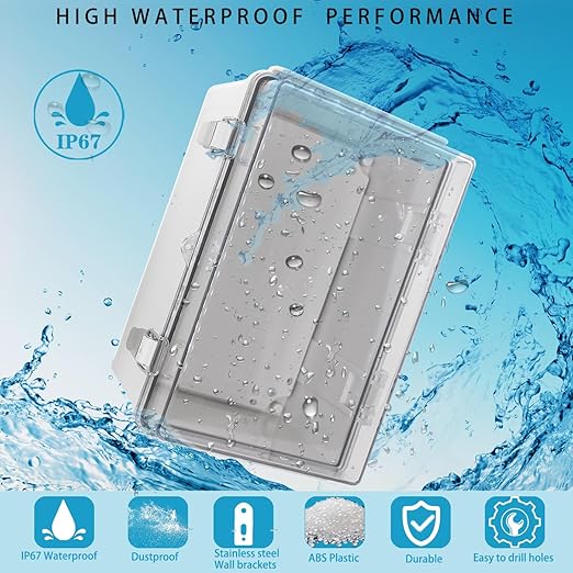 Outdoor Waterproof Electrical Box Junction Box Weatherproof IP67 ABS Plastic Enclosure Switch Router Project Box Electronics Enclosure with Mounting Plate Wall Bracket Clear 11.8"x7.9"x6.7"