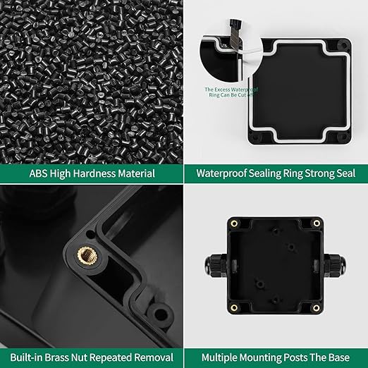 ABS IP67 Waterproof Dustproof Electrical Junction Box, with 15A 600V Barrier Terminal Cable Connector, 1 in/1 Out Power Junction Box（3.26 * 3.18 * 2.2in）
