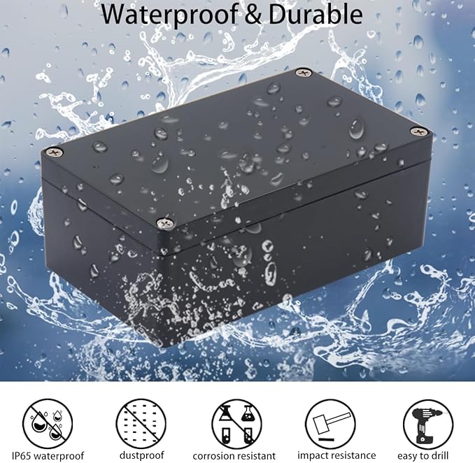 2 Pack Project Box IP65 Waterproof Junction Box ABS Plastic Black Electrical Boxes DIY Electronic Project Case Power Enclosure 6.22"x3.54"x2.36"(158x90x60mm)