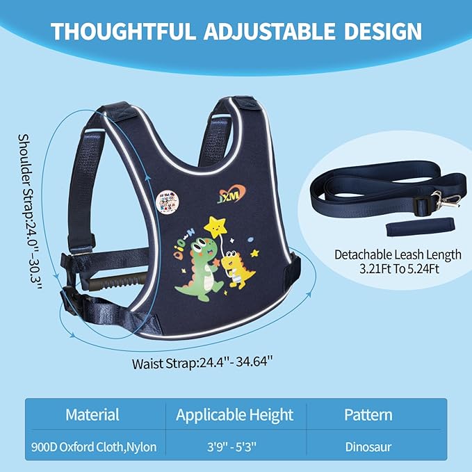 Safety Walking Harness for Big Kids 6-12, Anti-Elopement Vest Harness for Autism Special Needs ADHD, Reflective Leash with Handle for Autistic, Active Children, Adjustable Tether for Travel and Crowds
