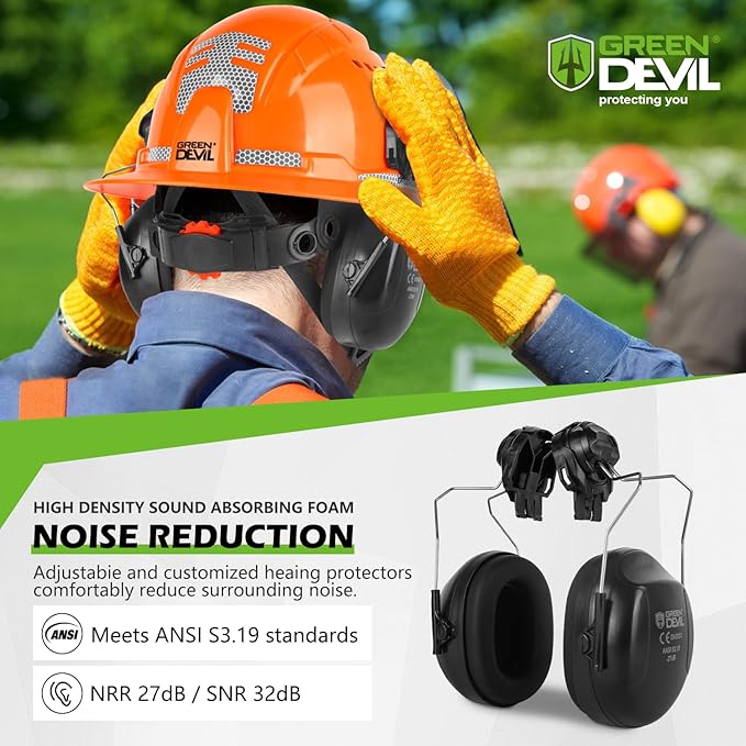 GREEN DEVIL Industrial Chainsaw Helmet with Face Shield Built in Visor and Ear Muffs 4 in 1 System ANSI Z89.1 Safety Hard Hat Adjustable Headgear Ideal for Forestry and Arborist Work Full Brim Style