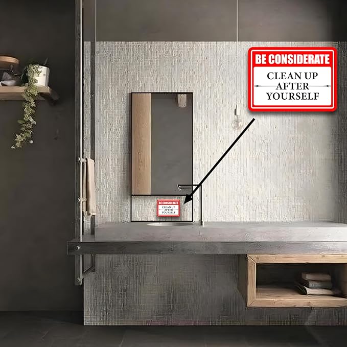 Clean Up After Yourself Sign, Self-Adhesive Waterproof Be Considerate Clean Up After Yourself Sign for Bathroom and Kitchen Keep This Area Clean Rules Sticker for Home, Restroom