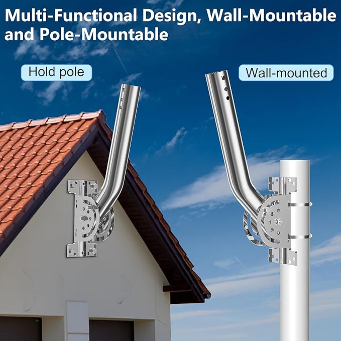 Heavy Duty Antenna Pole Mount, Stainless Steel Antenna & Weather Station Mounting Pole, Adjustable Pivot J-Mount Bracket Mast for Outdoor Antennas,Wireless Weather Sensor,Access Point (12''H-1.38"Dia)