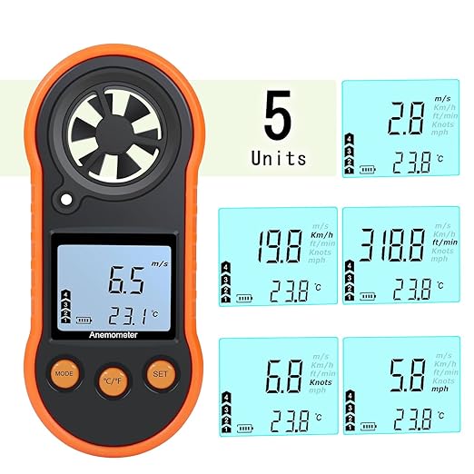 Digital Wind Speed Meter Anemometer,Handheld Air Flow Velocity Meter for Measuring Wind Speed/Temperature with Backlight LCD,for Shooting, HVAC, Drone Flying,Windsurfing, Sailing, Surfing, Fishing