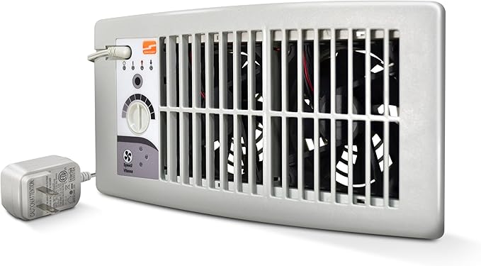 Suncourt Flush Fit Floor/Wall Register Booster Fan — Ultra-Quiet, 5-Speed Vent Fan with Smart Technology and 6-Foot Power Cord, HC500-W (White)