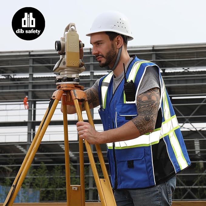 Dib Safety Reflective Vest Blue Mesh, High Visibility Vest with Pockets and Zipper, Heavy Duty, Made with 3M Reflective Tape, 2XL