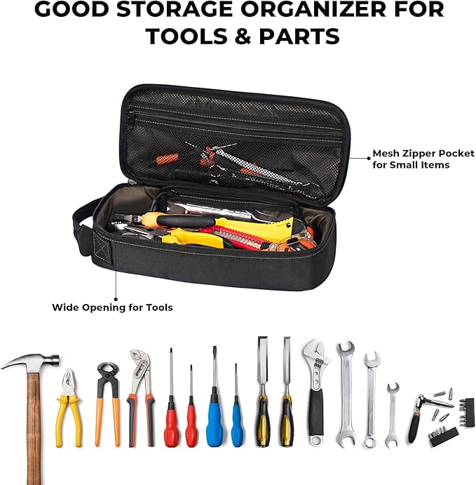Portable Small Tool Bag, Organizer Storage Box for EDC, Motorcycle, Road Bike, Electricians and More with US Flag Patch and Heavy Duty Grab Handle, Multi-Purpose Utility Work Organizer Bag