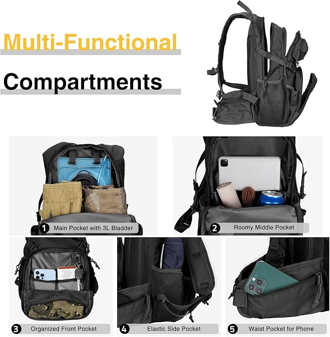CVLIFE Hydration Backpack with 3L TPU Tactical Water Bladder, 22L Hiking Backpack for Men Women, Heavy Duty Molle Water Backpack with Multiple Compartments for Cycling Running Hunting Camping