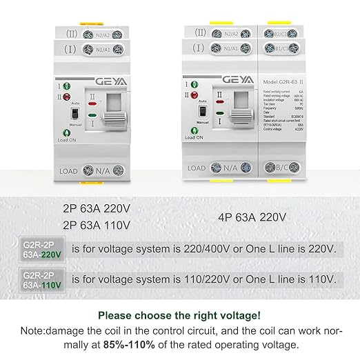 GEYA Mini ATS Dual Power Automatic Transfer Switch Electrical Selector Switches Uninterrupted Power Din Rail(2Pole 63A AC220V)