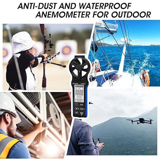 Handheld Anemometer, Anti-dust CFM Meter With Touch Button, Rechargeable Wind Speed Gauge for Air Flow, Chill, Temp Test, Waterproof LCD Backlight