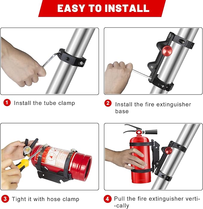 UTV Fire Extinguisher Mount Kit - Aluminum Adjustable Quick Release Roll Bar Car Fire Extinguisher Bracket Holder for 1.75-2in Roll Bar UTV Compatible with Polaris RZR SXS Ranger Camper Can-Am