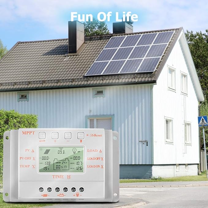 SolaMr 40A Solar Charge Controller MPPT 12V/24V Intelligent Solar Panel Charge Controllers with LED Screen Display USB Port 5V Output Solar Panel Battery Regulator