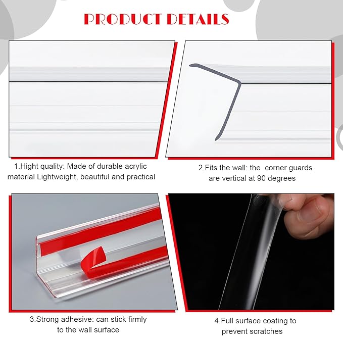 10 Pcs Wall Corner Protector, Clear Self-Adhesive Corner Protectors for Walls for Baby, Furniture, Door, Tables, Cover Sharp Furniture, Easy to Install(47.24" x 1.18")