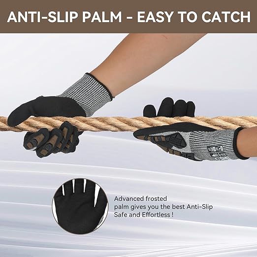 Safety Work Gloves, Impact Gloves for Men Women, Cut Resistant Non-Slip Heavy Duty Gloves with Nitrile Grip, Touch Screen Glove with Impact Protection for Mechanic Construction, Large, Brown