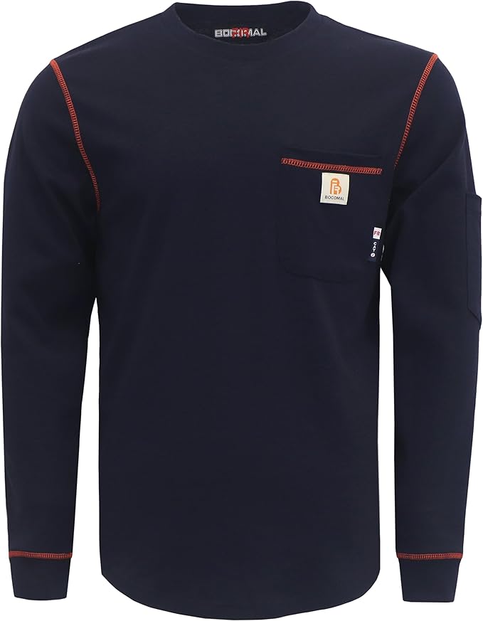 BOCOMAL FR Shirts for Men Lightweight Crew Long Sleeve Flame Resistant/Fire Retardant Shirt…