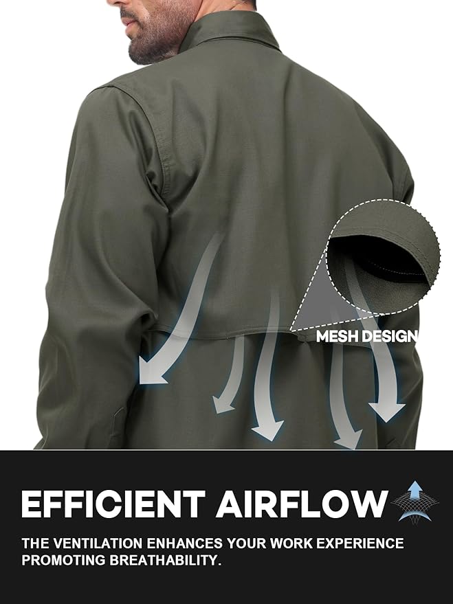 FR Shirt for Men 6oz Ripstop Lightweight Back Vented Mesh Breathable Flame Resistant CAT2 NFPA2112 Welding Shirts